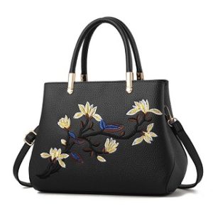 bolso negro con flores bordadas barato