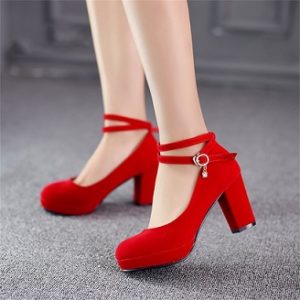 zapatos rojos mujer tacon grueso 