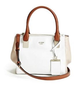 bolso de mano guess blanco y marron 