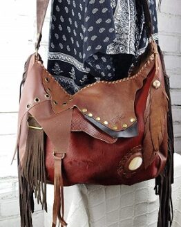 bolso de cuero diseño etnico con flecos comprar online